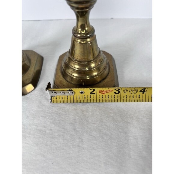 Pair of early 1800s Brass English Beehive Candlesticks, Stamped with‎ Reg # - Picture 7 of 16